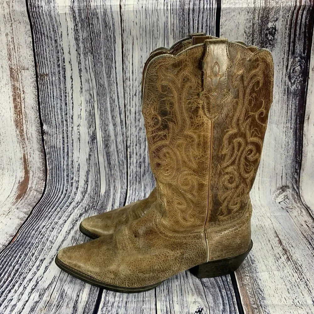 Justin McKayla L2561 Brown Leather Pointed Toe Western Boots Womens Size 10